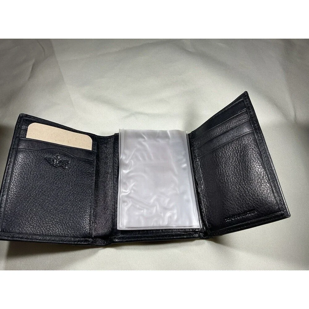 Dockers Mens Genuine Full Grain Black Leather Tri-fold Wallet Credit Card Holder
